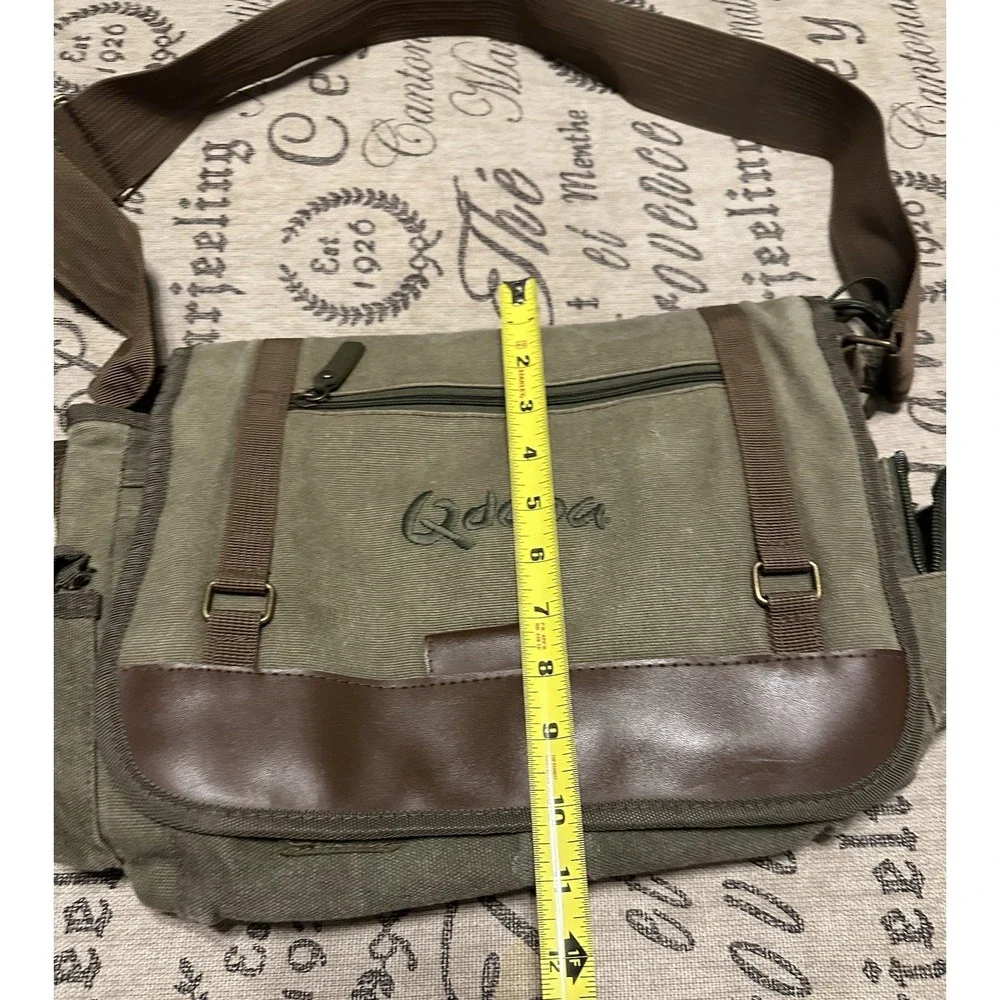 Sovrano Olive Canvas Messenger Bag Crossbody - Qdoba Logo'd